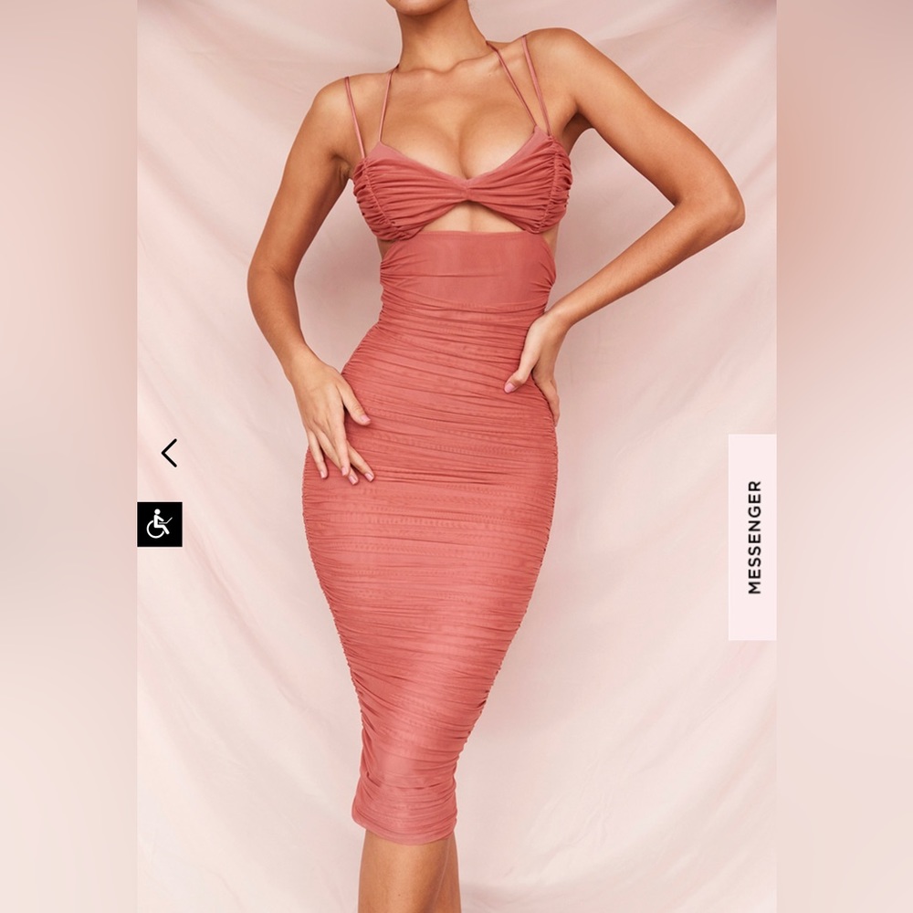 HOUSE OF CB TIBI DRESS SZ S, BIGGER CUPS - ROSE CUTOUT RUCHED MIDI DRESS